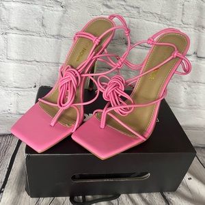 New Fashion Nova Pink & Gold Strappy Heels
